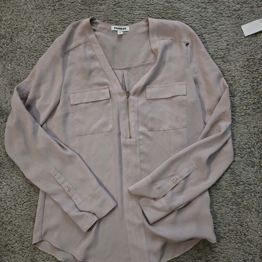 Express Portofino Half Zip Blouse Top Blush Pink Sz S